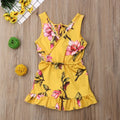 Cotton floral two-piece summer outfit for baby girl in white or yellow, Asian sizes 90-130cm