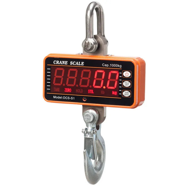 Bright orange electronic crane scale with digital display for 500kg suspended weighing