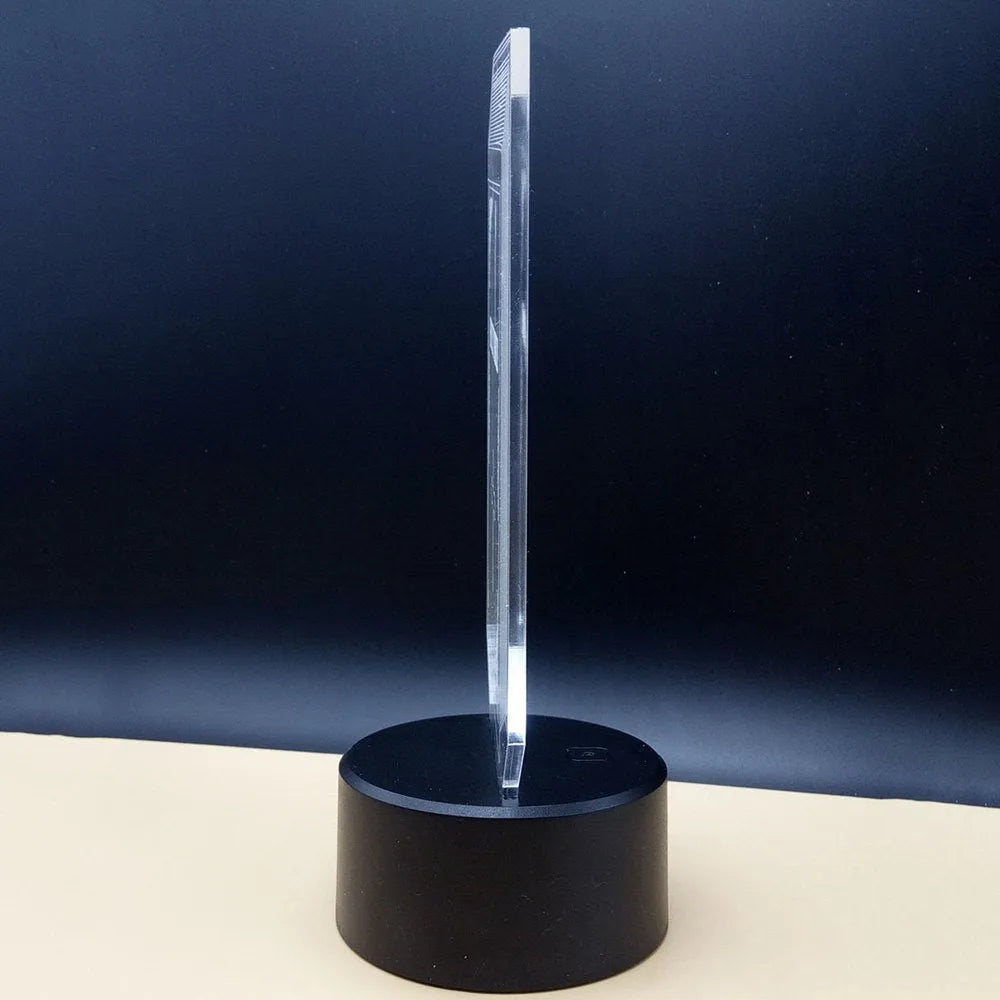 3D brain illusion acrylic LED desk lamp with remote control on a wooden table