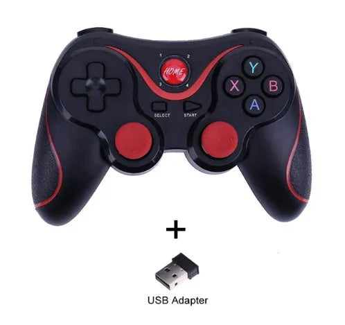 Black and white X3 version wireless Bluetooth game controller for Android phones with mobile phone clip.