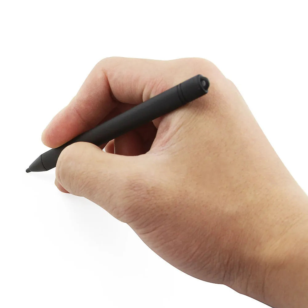 Black plastic digital tablet pen stylus, 116 x 86 x 4mm, on a flat surface