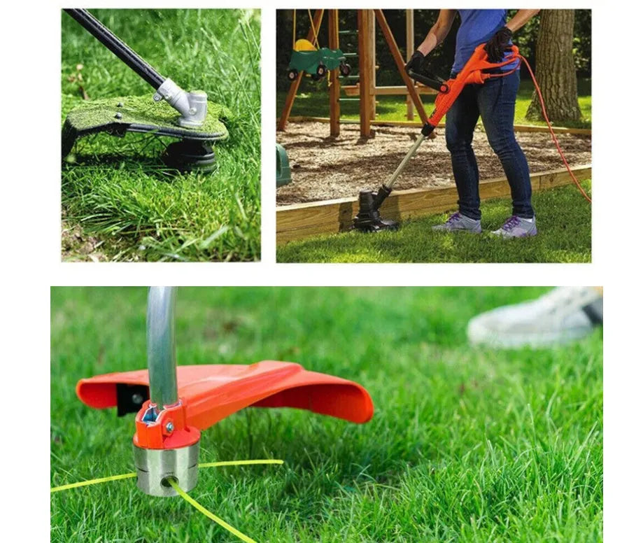 Silver aluminium lawn mower grass trimmer head replacement kit with four light yellow grass ropes