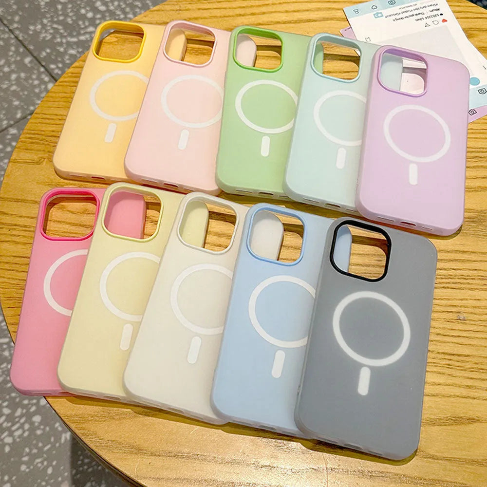 Double-layer magnetic phone case with frosted finish in beige for Apple iPhone 15