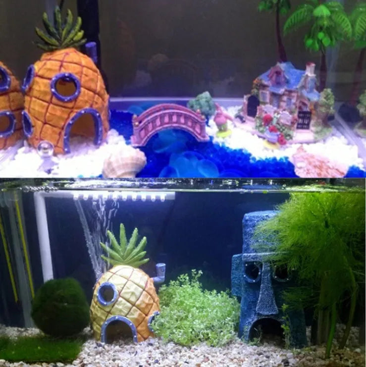 Resin SpongeBob pineapple house aquarium decoration 13cm high