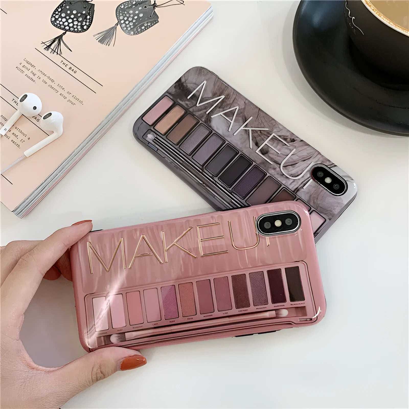 Flesh and grey silicone Eye Shadow phone case for various iPhone models.