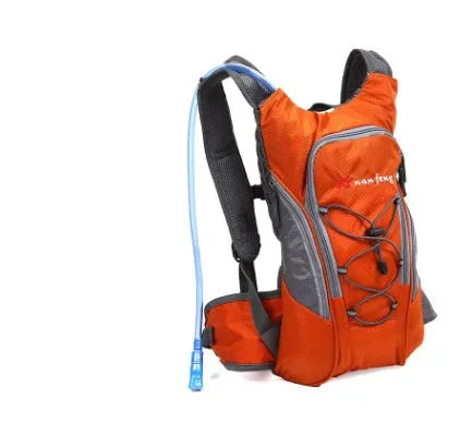 Sports outdoor bag with 10L capacity in black, blue, and orange, made from polyester, for bicycle riding and hiking