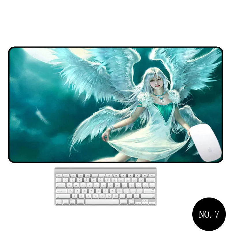 Angel pattern large non-slip mouse pad 300x600mm rubber cloth desk mat with thermal transfer design