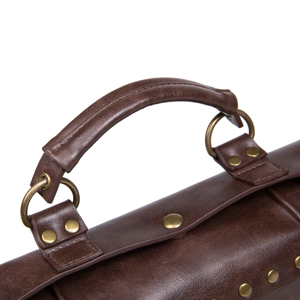 Bronze steampunk industrial retro style shoulder bag with textured PU leather and metal hardware