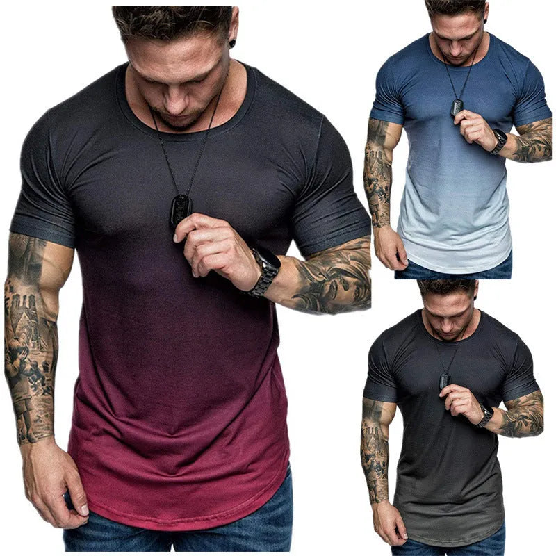 Men's gradient T-shirt with round neck and short sleeves in black, red, and white colour options
