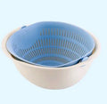 Double-layer hollow PP plastic fruit and vegetable cleaning drain basket 23cm stacked on kitchen counter