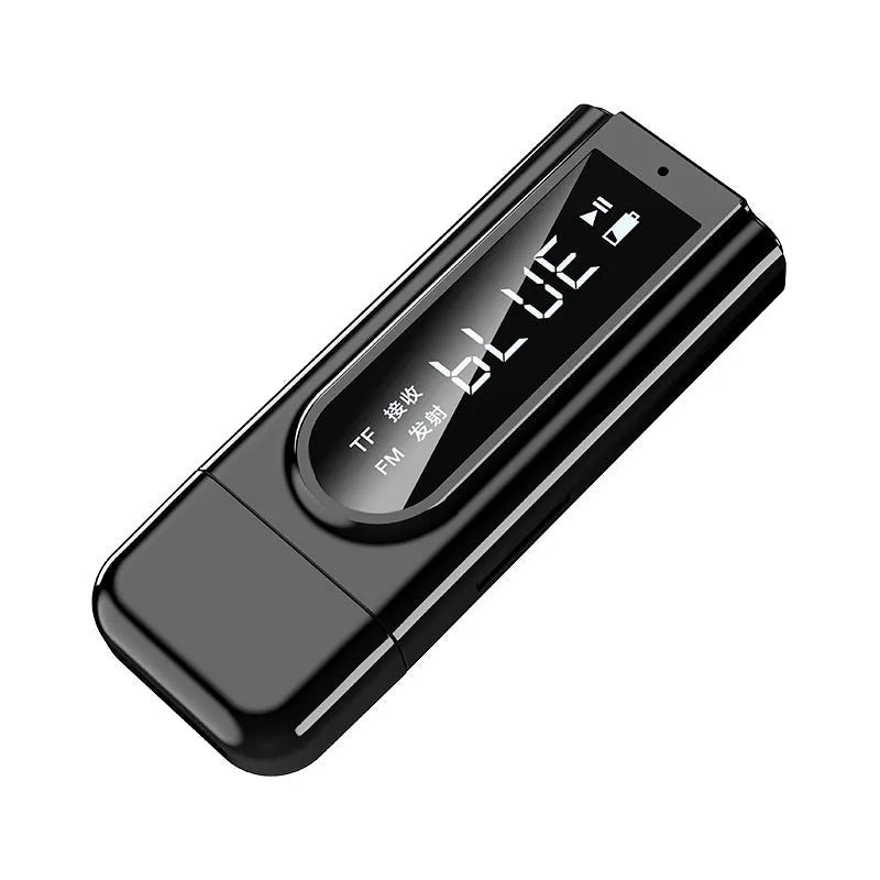 Black USB car FM Bluetooth receiver for wireless audio streaming