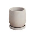 Round cement flower pot desktop 11cm natural colour with tray on a table