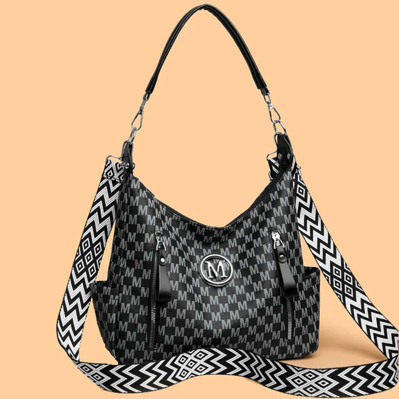 Retro simple printed shoulder messenger bag in milky white colour with double connector strap