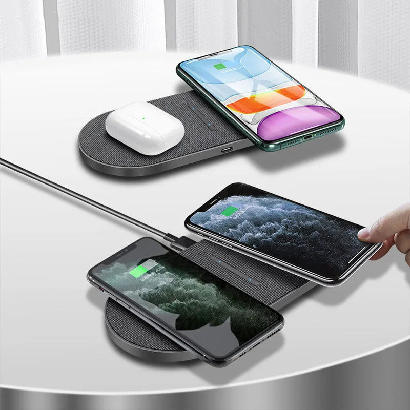 Black dual 10W wireless charging pads with Quick Charge technology