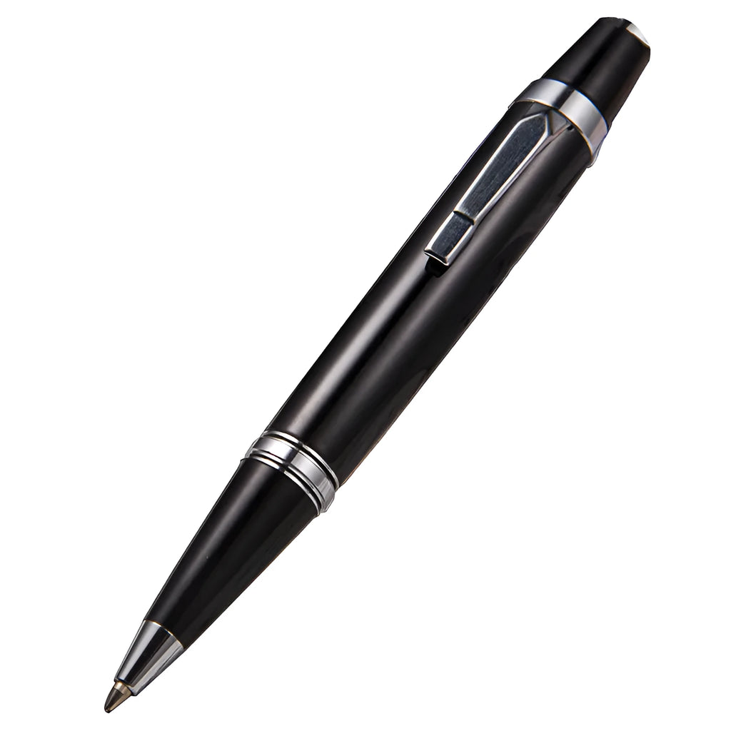 Black metal rotating ballpoint pen with compact 112mm design for business writing