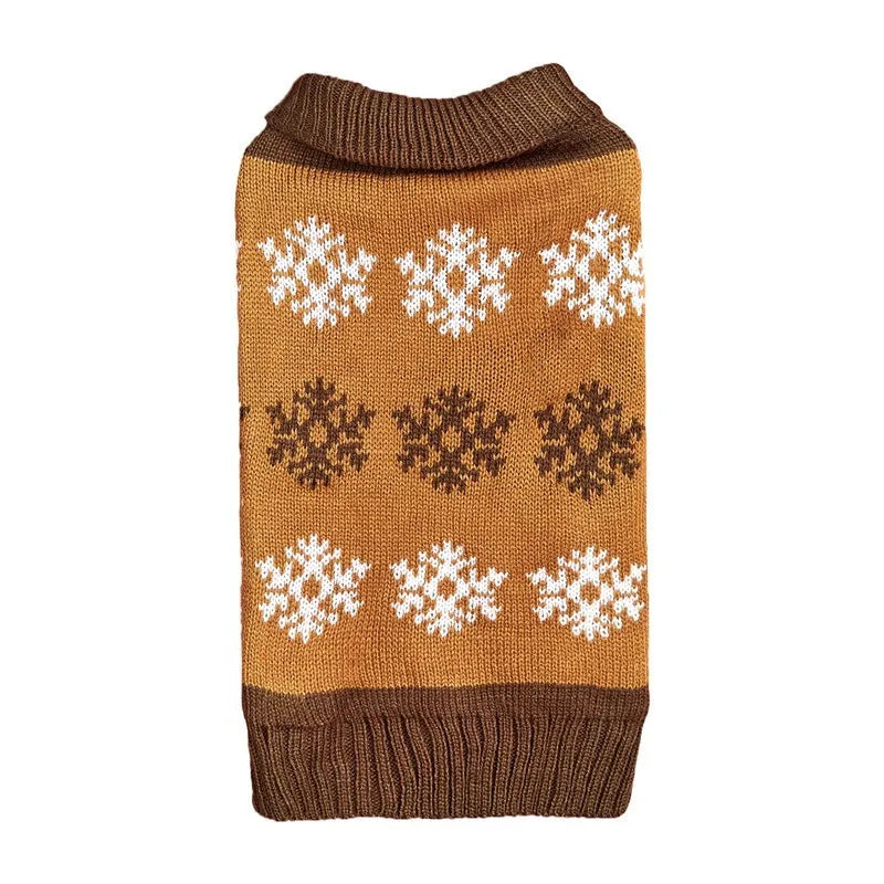 Snowflake pattern dog Christmas sweater in acrylic knit fabric, grey and dark brown colour options