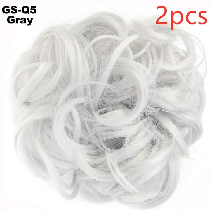 Fluffy drawstring curly hair bun ring set in 1B style with chemical fibre construction, popular in Europe Japan South Korea for women
