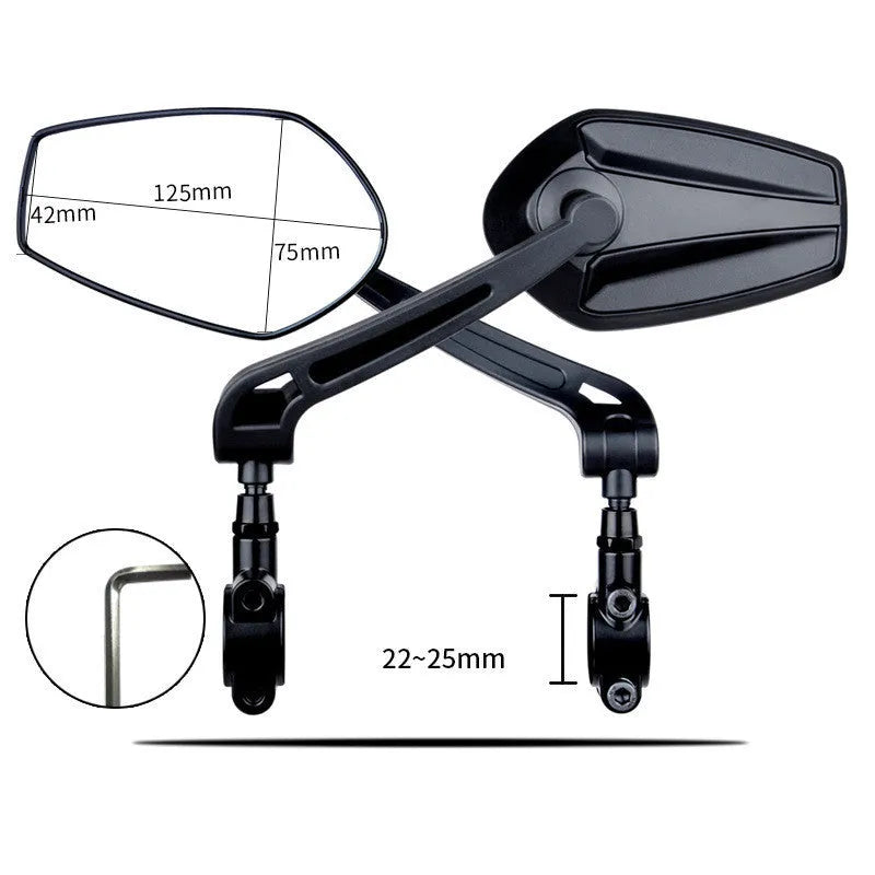 HD wide angle convex rearview mirror for bicycle with aluminium base clamped to handlebar