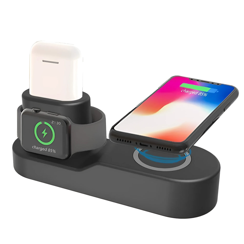 W3 three-in-one wireless charger for Apple devices with detachable magnetic watch charger in black colour