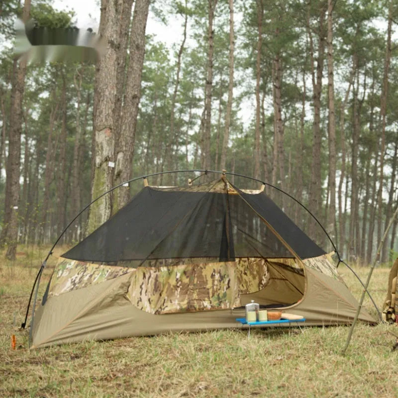 Single person soldier tent in camouflage design for outdoor camping