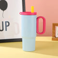 Portable insulated straw cup with handle in multiple colour options for hot and cold drinks