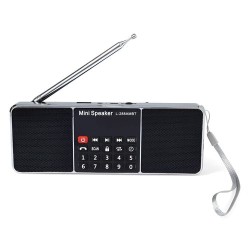 Hot L-288AMBT portable Bluetooth speaker with AM FM radio and LCD screen in black, blue, gold, or red colours