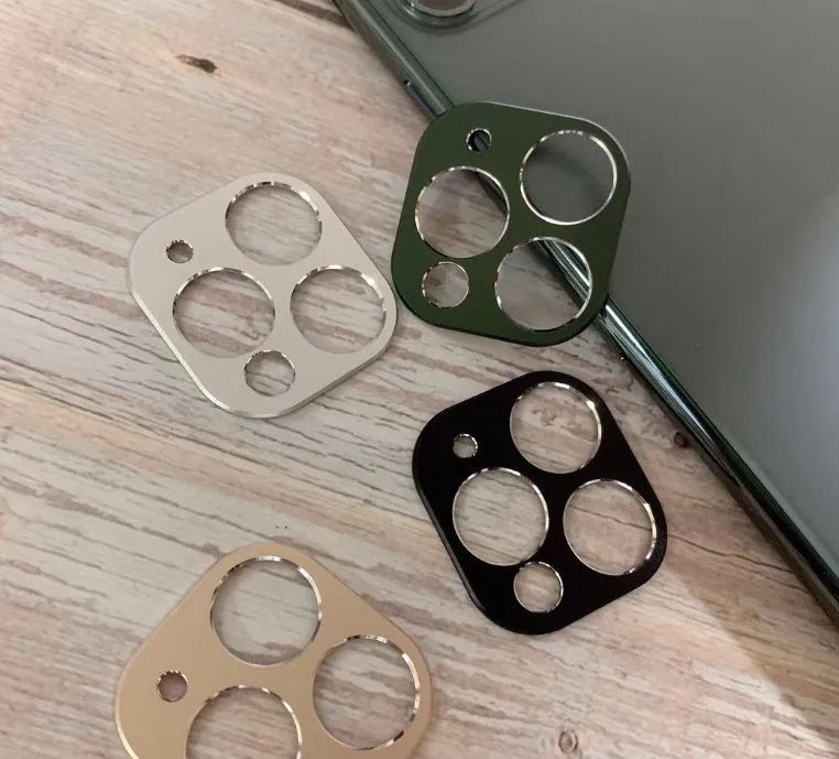 Metal camera lens protection ring for Apple iPhone 11 and iPhone 11 Pro models.
