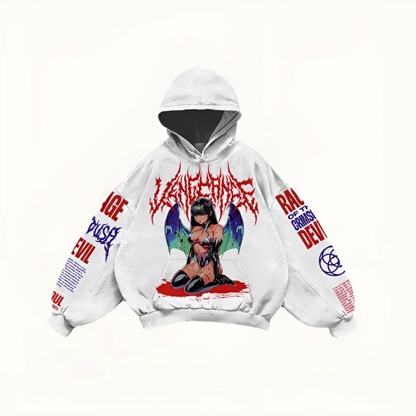 Men's hooded loose retro sweatshirt in thickening fabric, printed design, long sleeves, available in multiple colours
