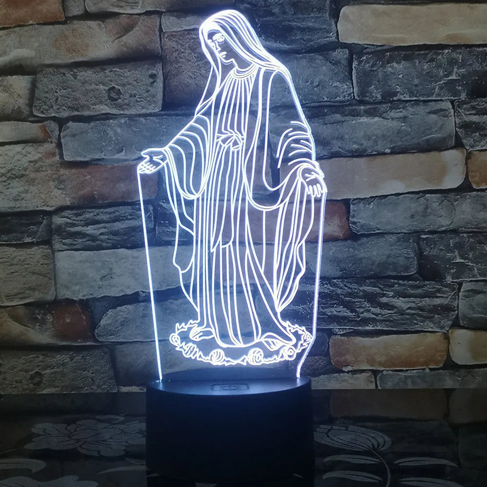3D LED night light with laser-engraved acrylic plate showing dual-ring light pattern, on an ABS base.