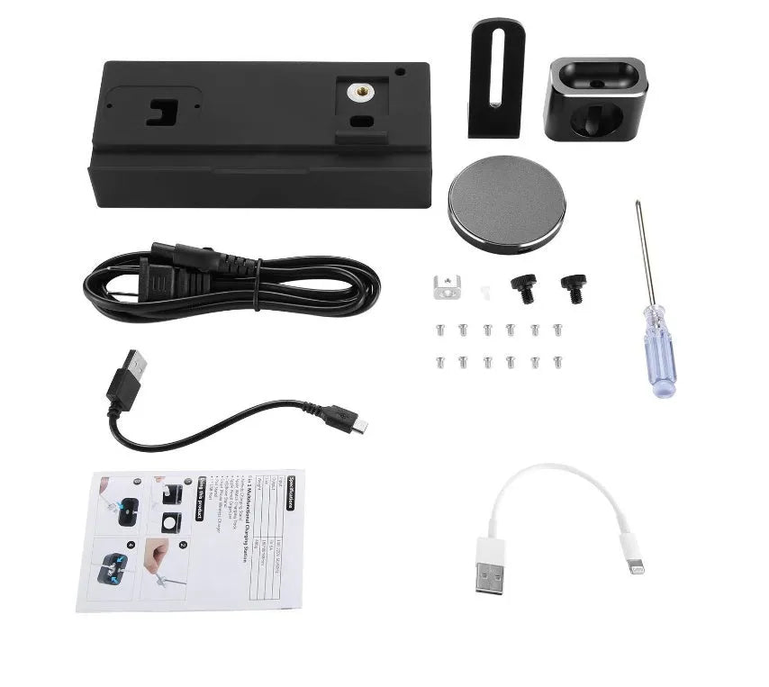 Black eight-port wireless charging bracket with USB ports and fireproof ABS+PC construction