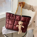 Large capacity tote bag with thick chain strap, vertical square shape, top zipper, in white colour