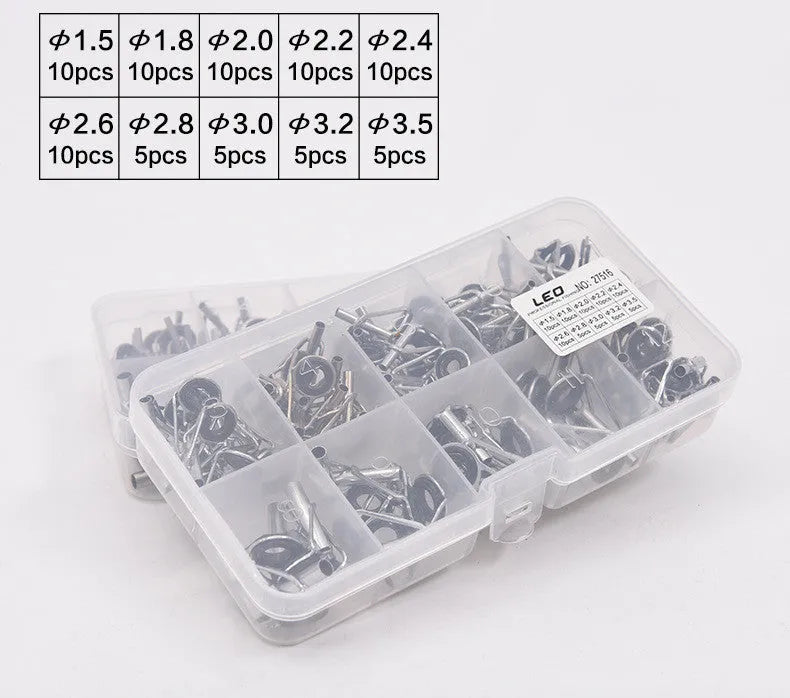 Boxed sea fishing rod guide ring set 80pcs alloy slightly guide rings in grid storage case