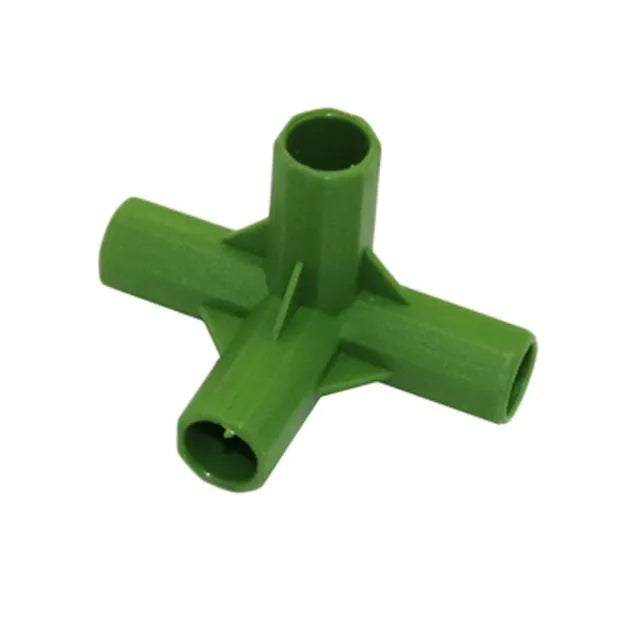 Three-way and four-way plant support connectors for 11mm garden stakes