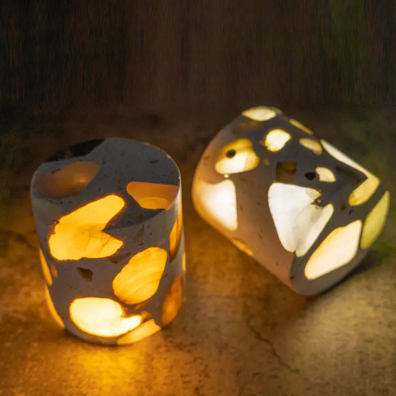 Terrazzo nightlight with tri-colour dimming on bedside table
