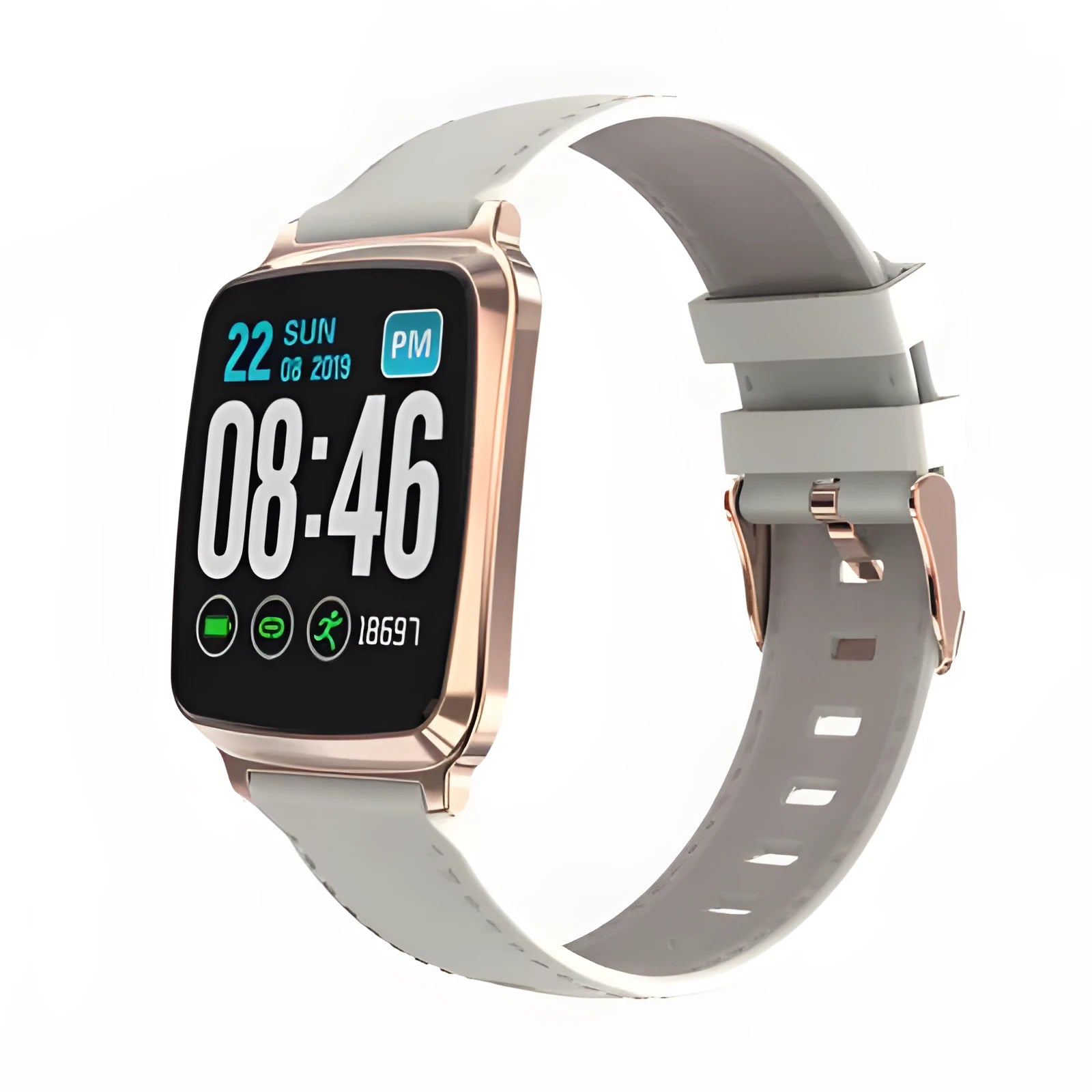 M8 smart fitness bracelet with zinc alloy body and TPU strap on a wrist, showing heart rate data on its screen.