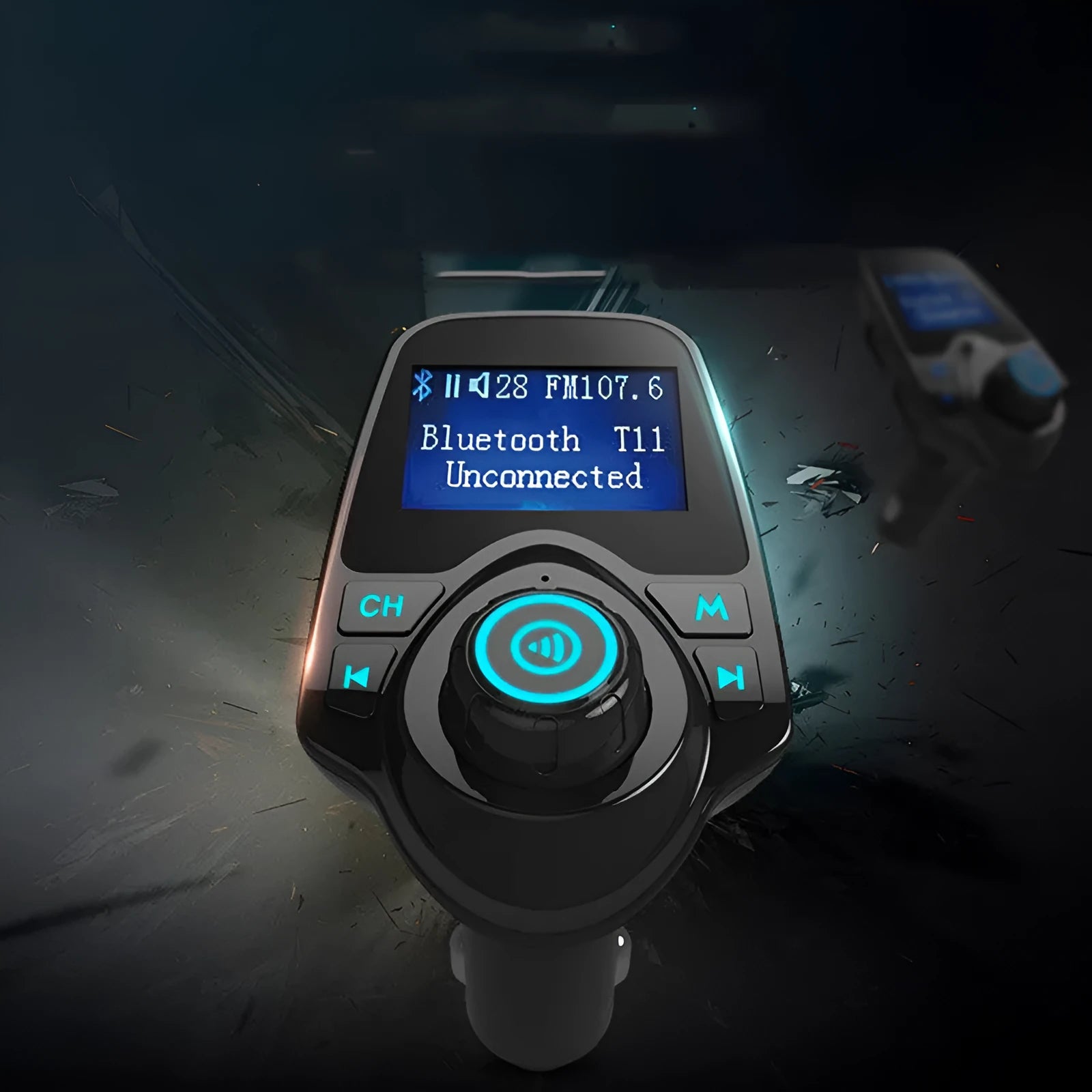 Black G7 Bluetooth car hands-free transmitter with FM transmitter and USB charging port