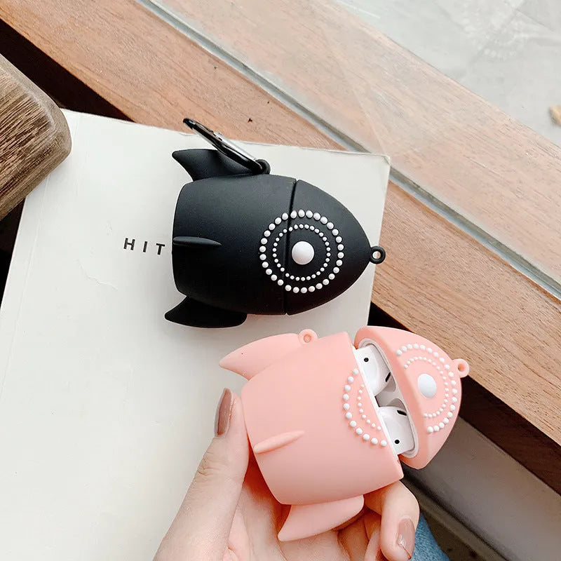Pink silicone protective case with rocket design for Apple AirPods 1 and 2 charging case