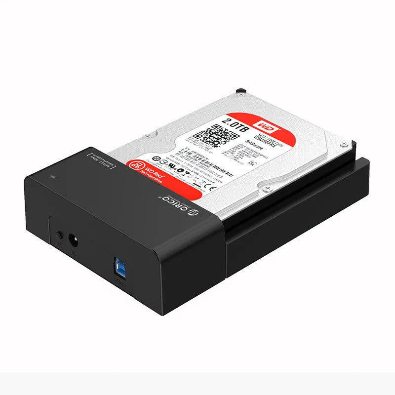 Black plastic hard disk box for 2.5-inch and 3.5-inch SATA drives with included data cable