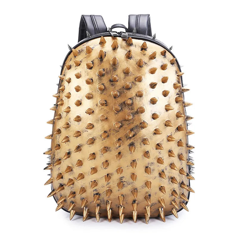 Women's black punk rock style backpack with air cushion straps and hollow out design