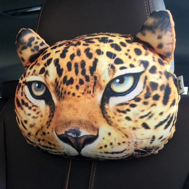 Cat car headrest pillow with cartoon print, oblong shape, removable cover for adult seat