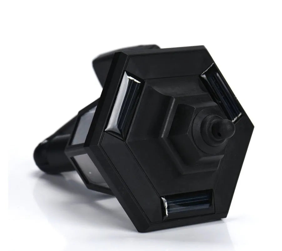 Black hexagonal solar wall lamp with automatic light sensor for outdoor installation