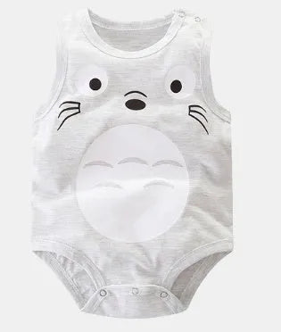 Sleeveless white baby romper vest with blue fox print for newborn