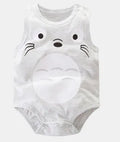 Sleeveless white baby romper vest with blue fox print for newborn