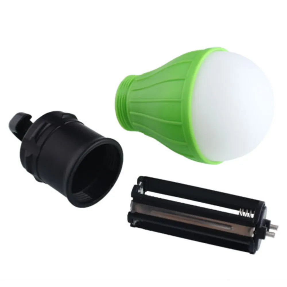 Portable LED camping light with hanging hook showing 11cm length and four colour options