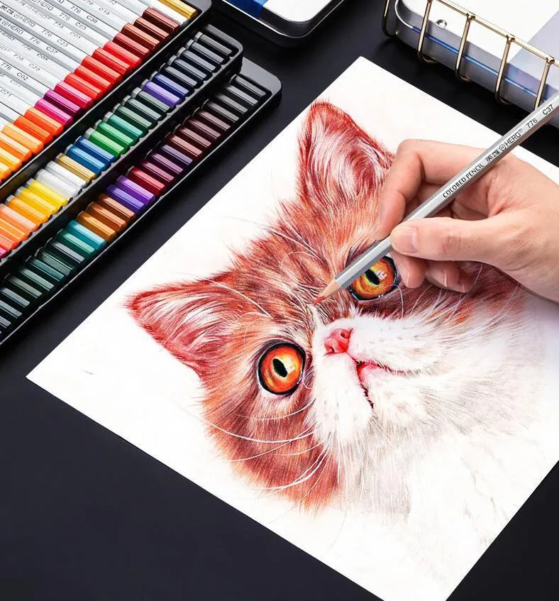 Water-soluble colour pencil drawing set in tin box with 72 colours for wet and dry use