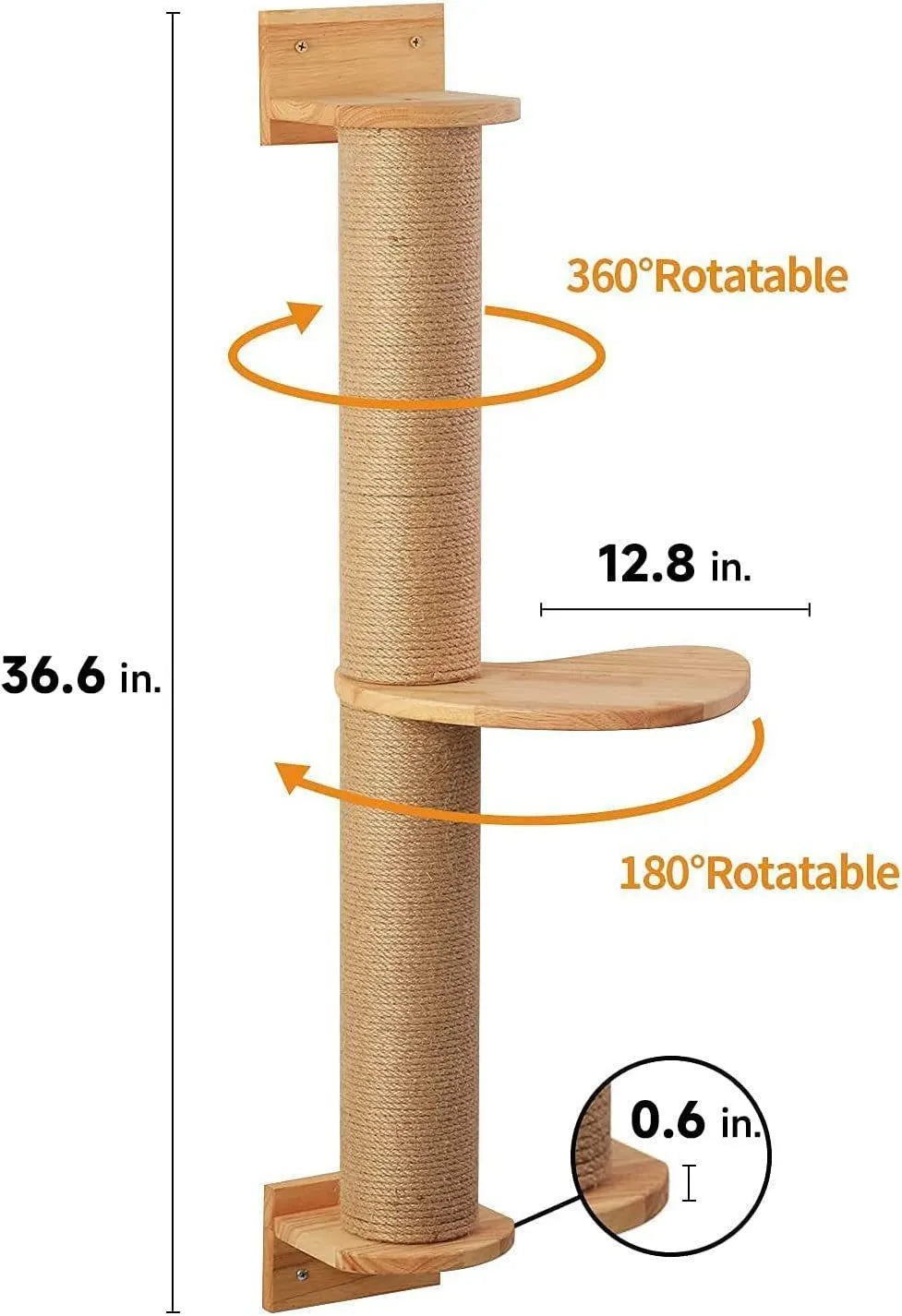 Khaki coloured wooden cat climbing frame mounted on wall with hanging jumping platform
