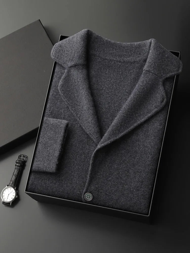 Men's loose fit cashmere-blend cardigan jacket in thickened construction showing colour options