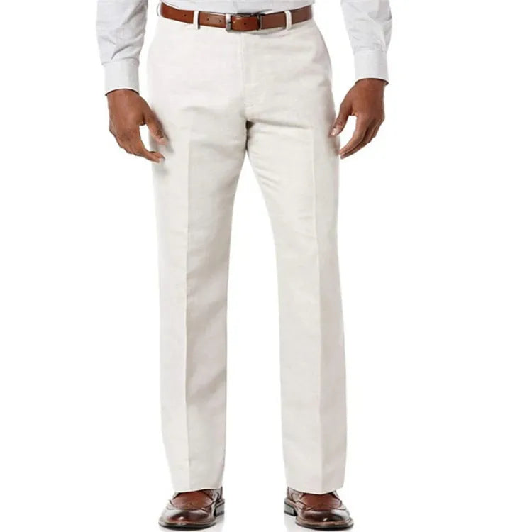 Men's solid colour linen trousers with slant pockets in cotton fabric for casual wear