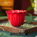 Ceramic breakfast mug with floral pattern showing red and purple colour options and 500ml capacity.