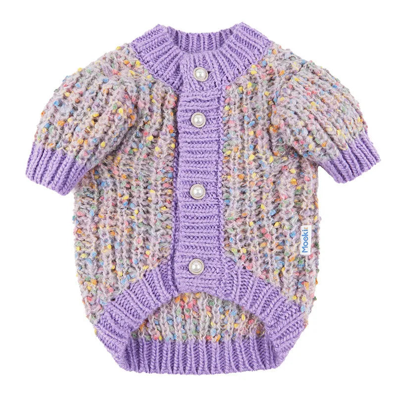 Purple dog cardigan sweater for large breeds in soft polyester fabric